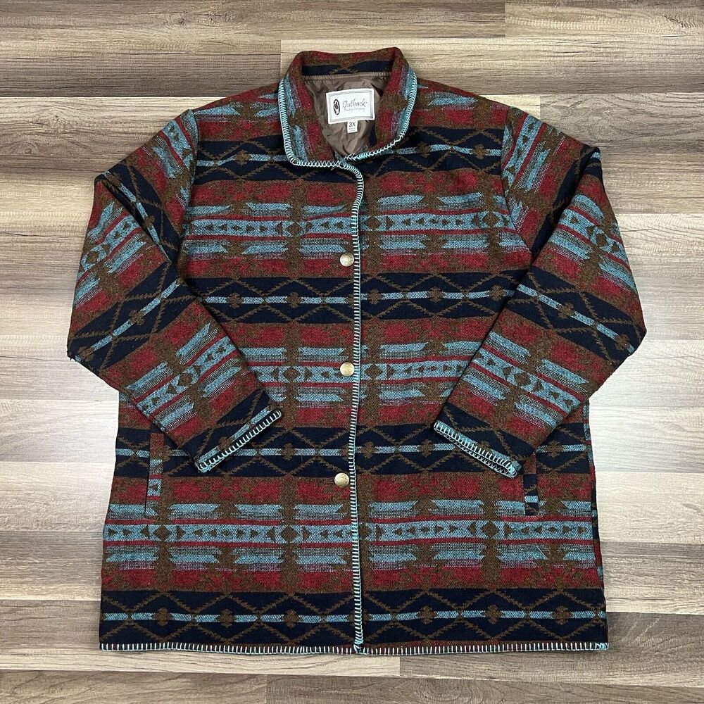 Outback Trading Co Brooklyn Jacket Navy Aztec Western Knee Length Sz 3XL